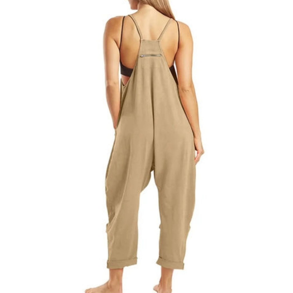 Casual Khaki Sleeveless Jumpsuit for Women